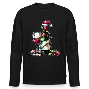 Wine-drinking drinker Santa hat Xmas - Men's Premium Organic Long Sleeve Shirt - black - Front - Nico (187cm)