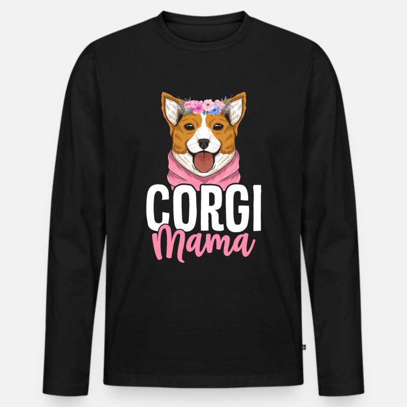 Corgi Mama - Männer Premium Bio Langarmshirt - Schwarz