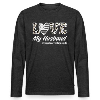Agent correctionnel Femme de prison Love My M - T-shirt manches longues Premium bio Homme - anthracite chiné - Devant - Nico (187cm)