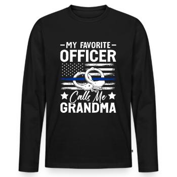 Officier préféré Grand-mère Policier - T-shirt manches longues Premium bio Homme - noir - Devant - Nico (187cm)