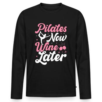 Pilates Now Vin Plus tard Boire du vin Buveur Yoga - T-shirt manches longues Premium bio Homme - noir - Devant - Nico (187cm)