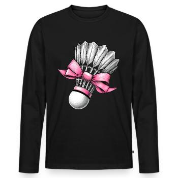 Coquette Bow Badminton Shuttlecock Pink Ribbon Mom - Men's Premium Organic Long Sleeve Shirt - black - Front - Nico (187cm)