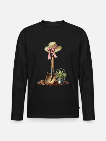 Coquette Bow Gardening Gardener Shovel - Men's Premium Organic Long Sleeve Shirt - black