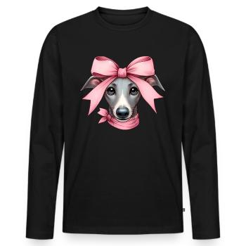 Coquette Bow Greyhound Dog Mom Pink Ribbon - Men's Premium Organic Long Sleeve Shirt - black - Front - Nico (187cm)