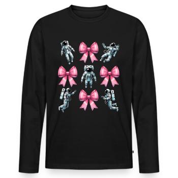Coquette Bow Astronaut Space Pink Ribbon Mom - Men's Premium Organic Long Sleeve Shirt - black - Front - Nico (187cm)