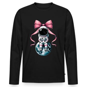 Coquette Bow Astronaut Space Pink Ribbon Mom - Men's Premium Organic Long Sleeve Shirt - black - Front - Nico (187cm)