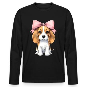 Coquette Bow Beagle Dog Mom Pink Ribbon - Men's Premium Organic Long Sleeve Shirt - black - Front - Nico (187cm)