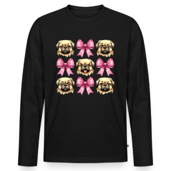 Coquette Bow Pekingese Dog Mom Pink Ribbon - Men's Premium Organic Long Sleeve Shirt - black - Front - Nico (187cm)