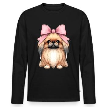 Coquette Bow Pekingese Dog Mom Pink Ribbon - Men's Premium Organic Long Sleeve Shirt - black - Front - Nico (187cm)