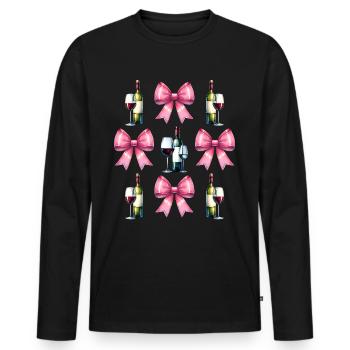 Coquette Bow Buveur de Vin Rose - T-shirt manches longues Premium bio Homme - noir - Devant - Nico (187cm)