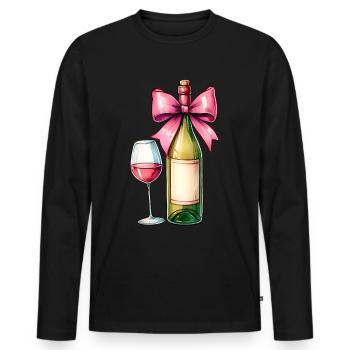 Coquette Bow Buveur de Vin Rose - T-shirt manches longues Premium bio Homme - noir - Devant - Nico (187cm)