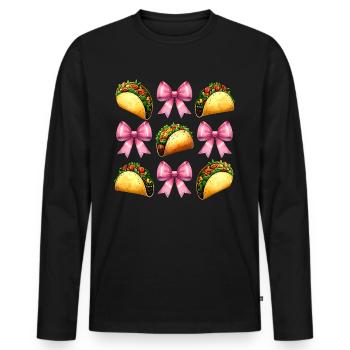 Coquette Bow Tacos Mexican Food Pink Ribbon - Men's Premium Organic Long Sleeve Shirt - black - Front - Nico (187cm)