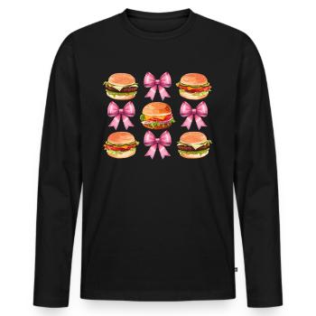 Coquette Bow Burger Hamburger Pink Ribbon Mom - Men's Premium Organic Long Sleeve Shirt - black - Front - Nico (187cm)