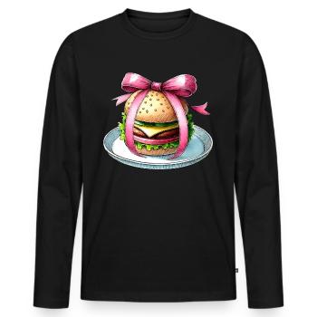 Coquette Bow Burger Hamburger Pink Ribbon Mom - Men's Premium Organic Long Sleeve Shirt - black - Front - Nico (187cm)