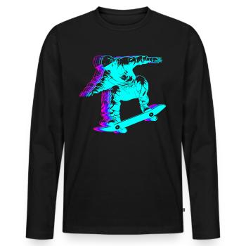 Retro Skateboarding Skateboarder Skateboard - Men's Premium Organic Long Sleeve Shirt - black - Front - Nico (187cm)