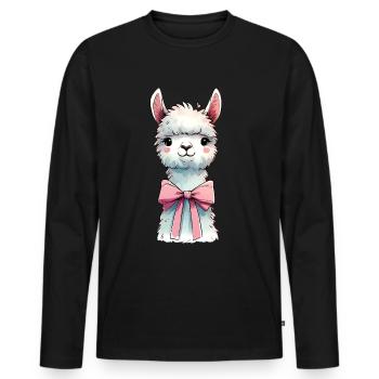 Coquette Bow Llama Alpaca Pink Ribbon Mom - Men's Premium Organic Long Sleeve Shirt - black - Front - Nico (187cm)