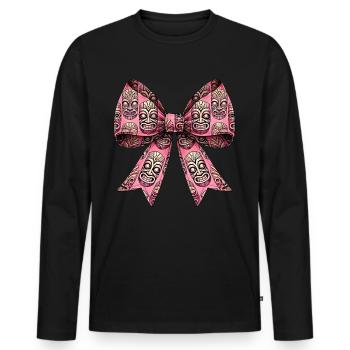 Coquettish Bow Tiki Luau Hawaiian Tiki Mask - Men's Premium Organic Long Sleeve Shirt - black - Front - Nico (187cm)
