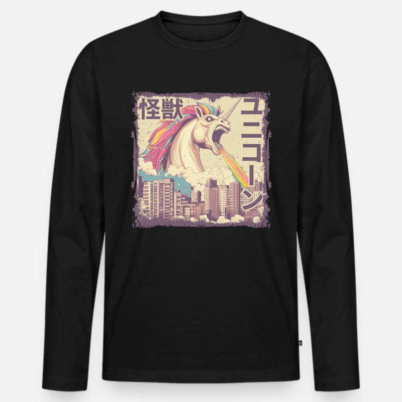 Kaiju Einhorn Japanisches Monster Regenbogen - Männer Premium Bio Langarmshirt - Schwarz