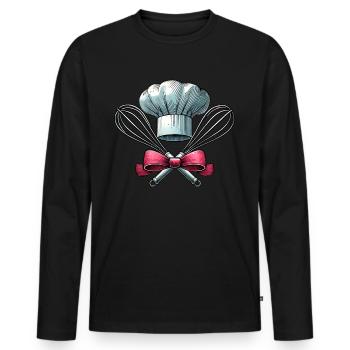 Coquette Bow Baking Chef Hat Whisk - Men's Premium Organic Long Sleeve Shirt - black - Front - Nico (187cm)