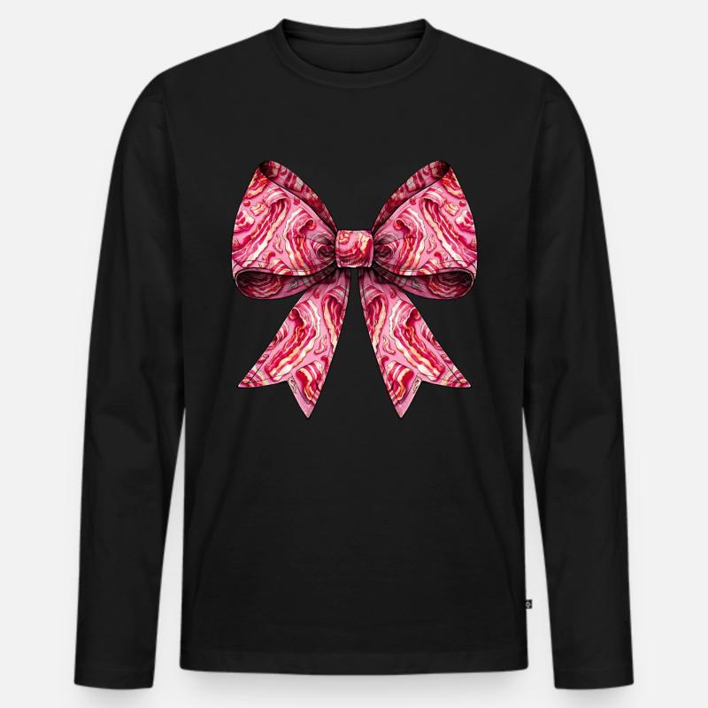 Coquette Bow Bacon Strips Pattern - Men's Premium Organic Long Sleeve Shirt - black