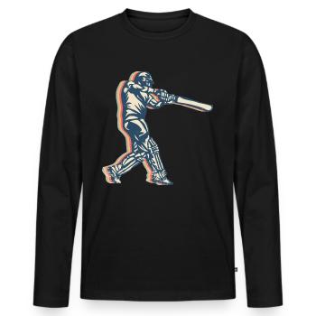 Cricket Player Team Retro Line Art - Men's Premium Organic Long Sleeve Shirt - black - Front - Nico (187cm)