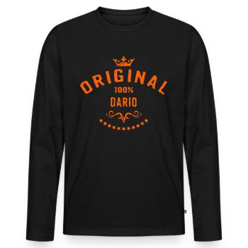 Maenner Vorname 100 Prozent Dario - RAHMENLOS - Männer Premium Bio Langarmshirt - Schwarz - Vorne - Nico (187cm)