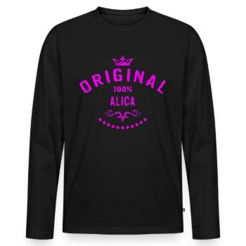 Frauen Vorname 100 Prozent Alica - RAHMENLOS - Männer Premium Bio Langarmshirt - Schwarz - Vorne - Nico (187cm)