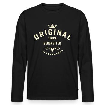 Original 100 Prozent Bergretter - RAHMENLOS creme - Männer Premium Bio Langarmshirt - Schwarz - Vorne - Nico (187cm)