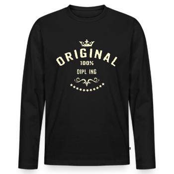 Original 100 Prozent Dipl Ing - RAHMENLOS creme - Männer Premium Bio Langarmshirt - Schwarz - Vorne - Nico (187cm)