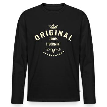 Original 100 Prozent Fischwirt - RAHMENLOS creme - Männer Premium Bio Langarmshirt - Schwarz - Vorne - Nico (187cm)