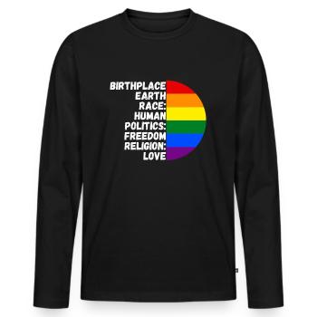 Lieu de naissance Religion Amour Liberté Vie Personnes - T-shirt manches longues Premium bio Homme - noir - Devant - Nico (187cm)
