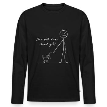 Der mit dem Hund gassi geht - Männer Premium Bio Langarmshirt - Schwarz - Vorne - Nico (187cm)