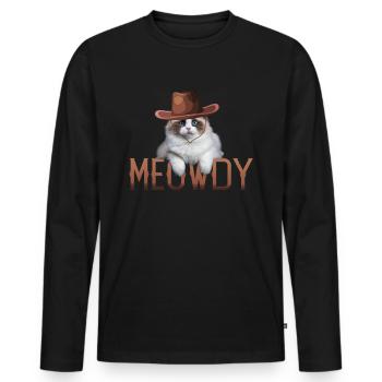 cowboy Meowdy cat country western rodéo - T-shirt manches longues Premium bio Homme - noir - Devant - Nico (187cm)