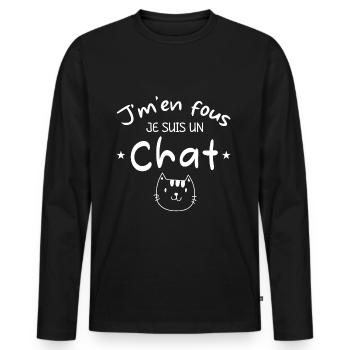Je M'en Fous - Je Suis Un Chat - Cadeau - T-shirt manches longues Premium bio Homme - noir - Devant - Nico (187cm)