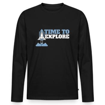 Astronaut Time to Explore Space Universe - Men's Premium Organic Long Sleeve Shirt - black - Front - Nico (187cm)