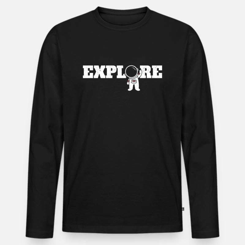 Astronaut Explore Planet Raumschiff - Männer Premium Bio Langarmshirt - Schwarz