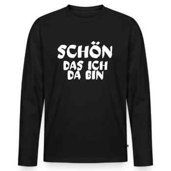 Schön das ich da bin - Männer Premium Bio Langarmshirt - Schwarz - Vorne - Nico (187cm)