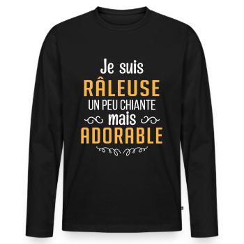 Je suis râleuse un peu chiante mais adorable - T-shirt manches longues Premium bio Homme - noir - Devant - Nico (187cm)