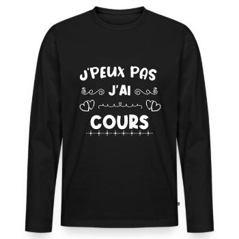 je peux pas j ai cours - T-shirt manches longues Premium bio Homme - noir - Devant - Nico (187cm)