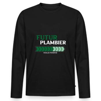 futur plombier - T-shirt manches longues Premium bio Homme - noir - Devant - Nico (187cm)