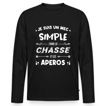 Je Suis Un Mec Simple - Chasse Et Apéros. - T-shirt manches longues Premium bio Homme - noir - Devant - Nico (187cm)