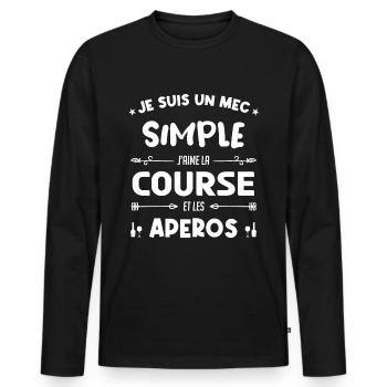 Course à pied - un mec simple - T-shirt manches longues Premium bio Homme - noir - Devant - Nico (187cm)