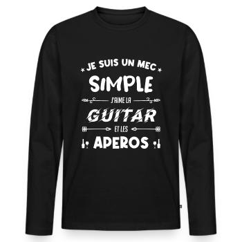 je suis un mec simple Guitariste Cadeau - T-shirt manches longues Premium bio Homme - noir - Devant - Nico (187cm)