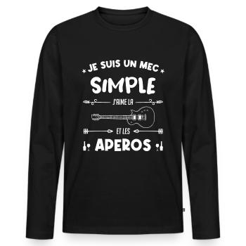 je suis un mec simple Guitariste Cadeau - T-shirt manches longues Premium bio Homme - noir - Devant - Nico (187cm)