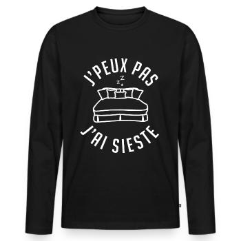 sieste je peux pas j'ai sieste - T-shirt manches longues Premium bio Homme - noir - Devant - Nico (187cm)