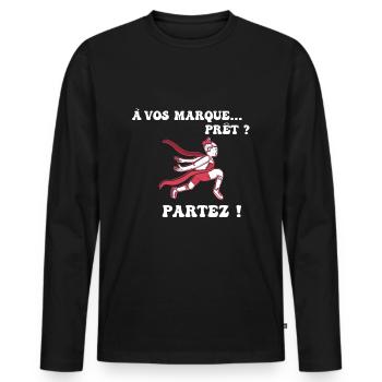 À vos marques.. Prêts? Partez! - T-shirt manches longues Premium bio Homme - noir - Devant - Nico (187cm)