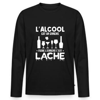 L'alcool est un ennemi - T-shirt manches longues Premium bio Homme - noir - Devant - Nico (187cm)