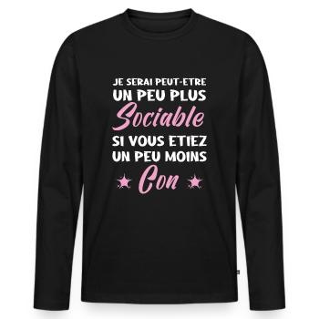 Je Serais Peut Être Un Peu Plus Sociable - T-shirt manches longues Premium bio Homme - noir - Devant - Nico (187cm)