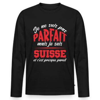Je Ne Suis Pas Parfait Mais Je Suis Suisse - T-shirt manches longues Premium bio Homme - noir - Devant - Nico (187cm)