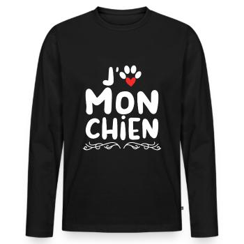 J aime mon chien - T-shirt manches longues Premium bio Homme - noir - Devant - Nico (187cm)